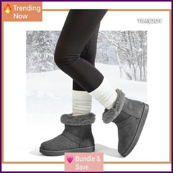 Women's Snow Boots Winter Warm Ankle Booties Suede Fur Lined Water-Resistant - Picture 3 of 8